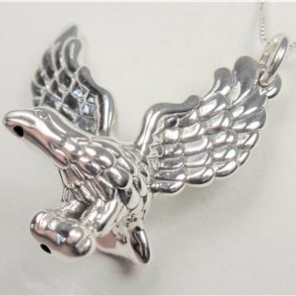 STERLING SILVER LARGE FLYING EAGLE BIRD NECKALCE